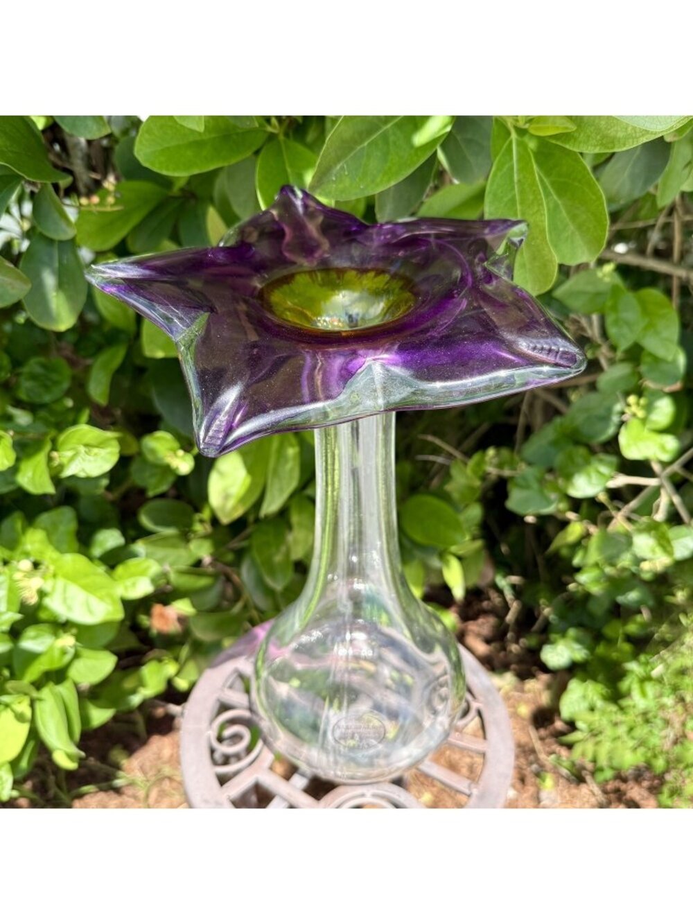 Murero Glass Purple Pulpit Flower Vase 12” Hand Made In Empoli Florence Italy
